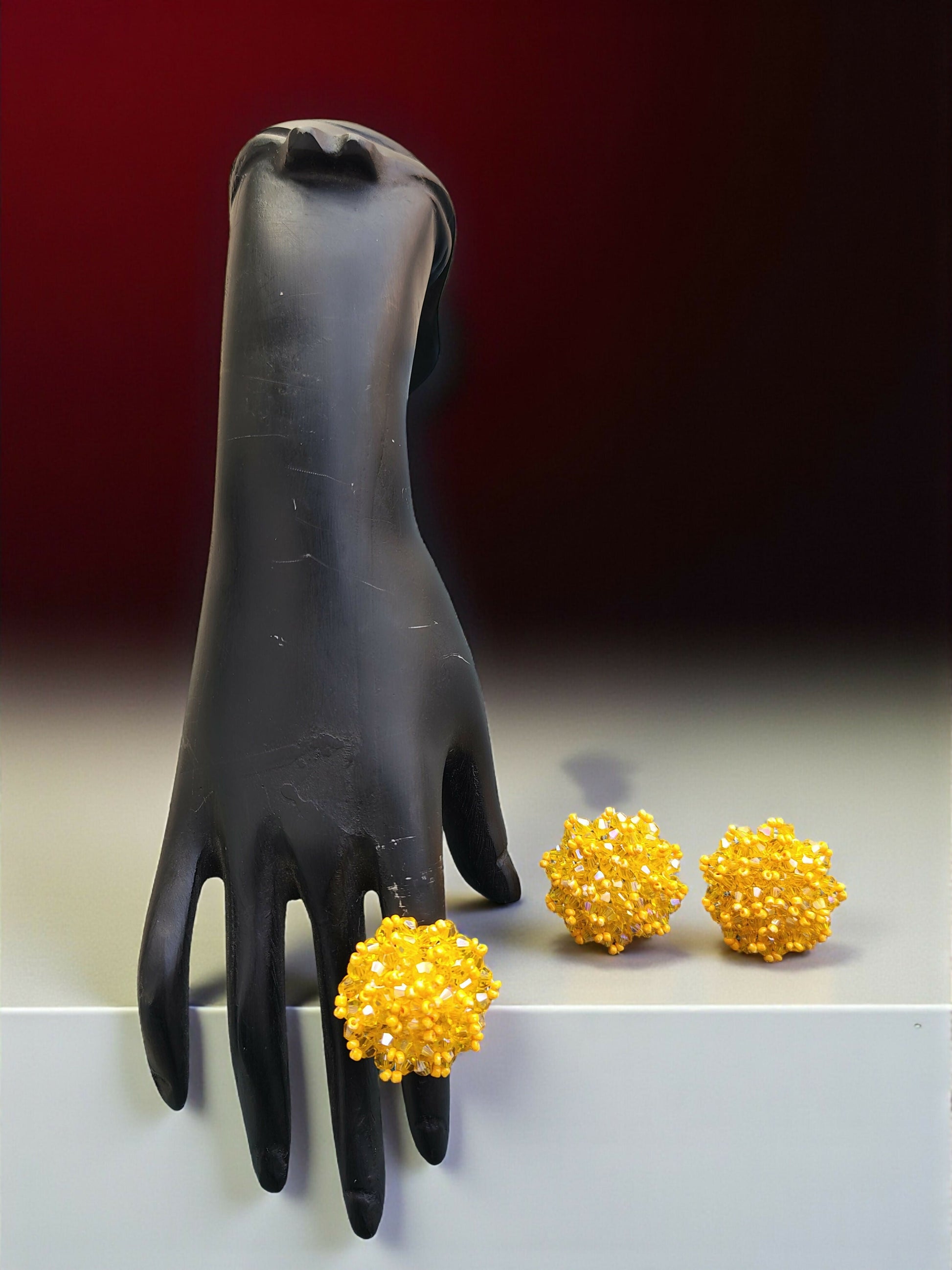 Inhanns Rangmani Crystal Duo – Adjustable Ring + Statement Earrings Set - Yellow