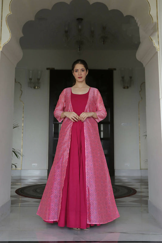 Partywear Designer Digital print Pink Maslin Gown - Anbazaar - Grab2buy
