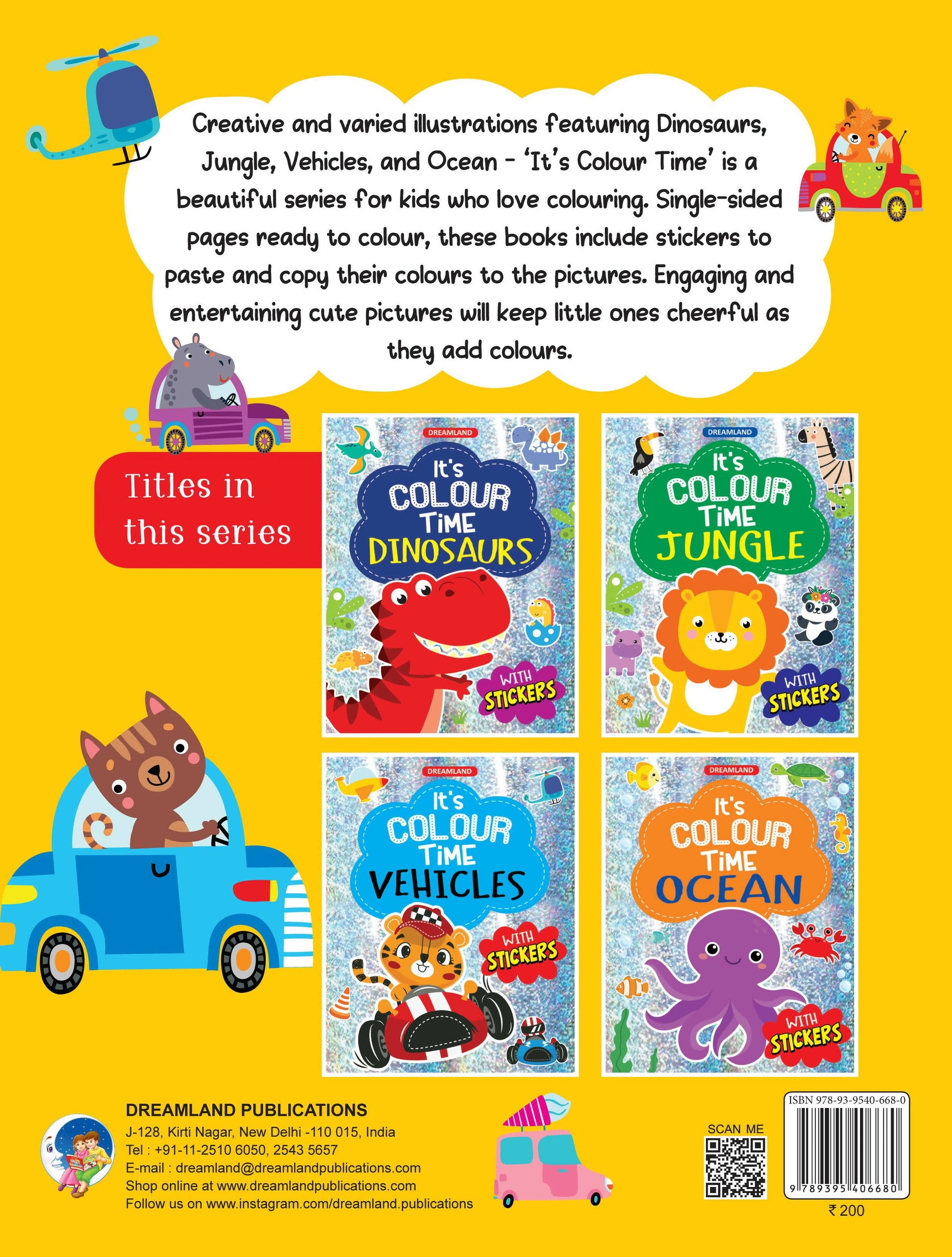 Dreamland Vehicles- It's Colour time with Stickers : Children Drawing, Painting & Colouring Book
