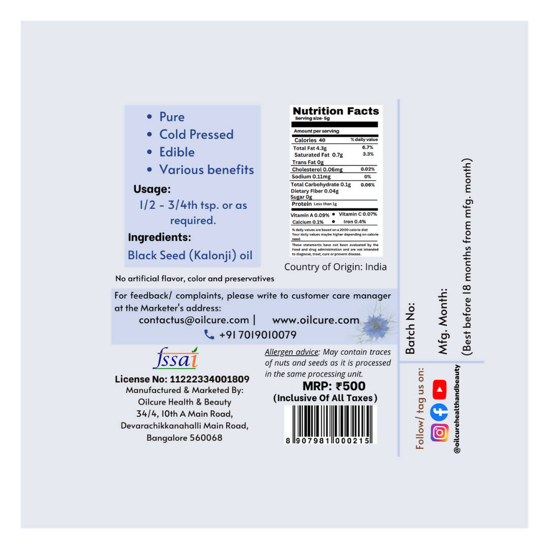 Oilcure Kalonji Oil Cold Pressed 