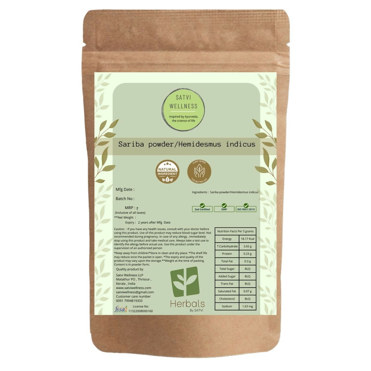 Satvi Wellness Sariba Powder | Hemidesmus Indicus 