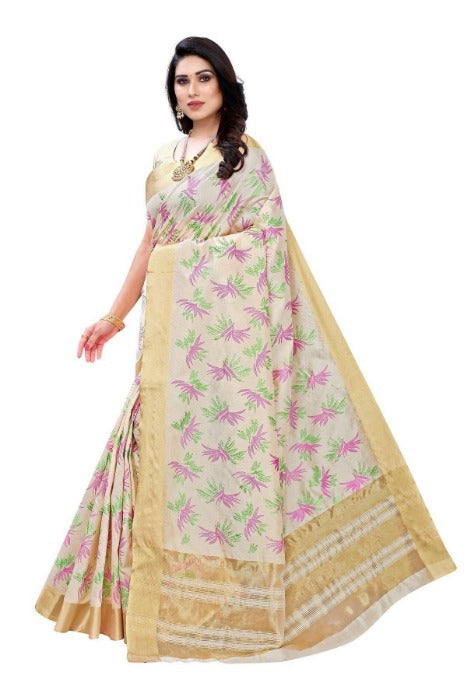 Vamika Cotton Polyester Silk Weaving Cream Grab2Buy (KERALA MANSHI)  Grab2Buy Vamika Grab2Buy