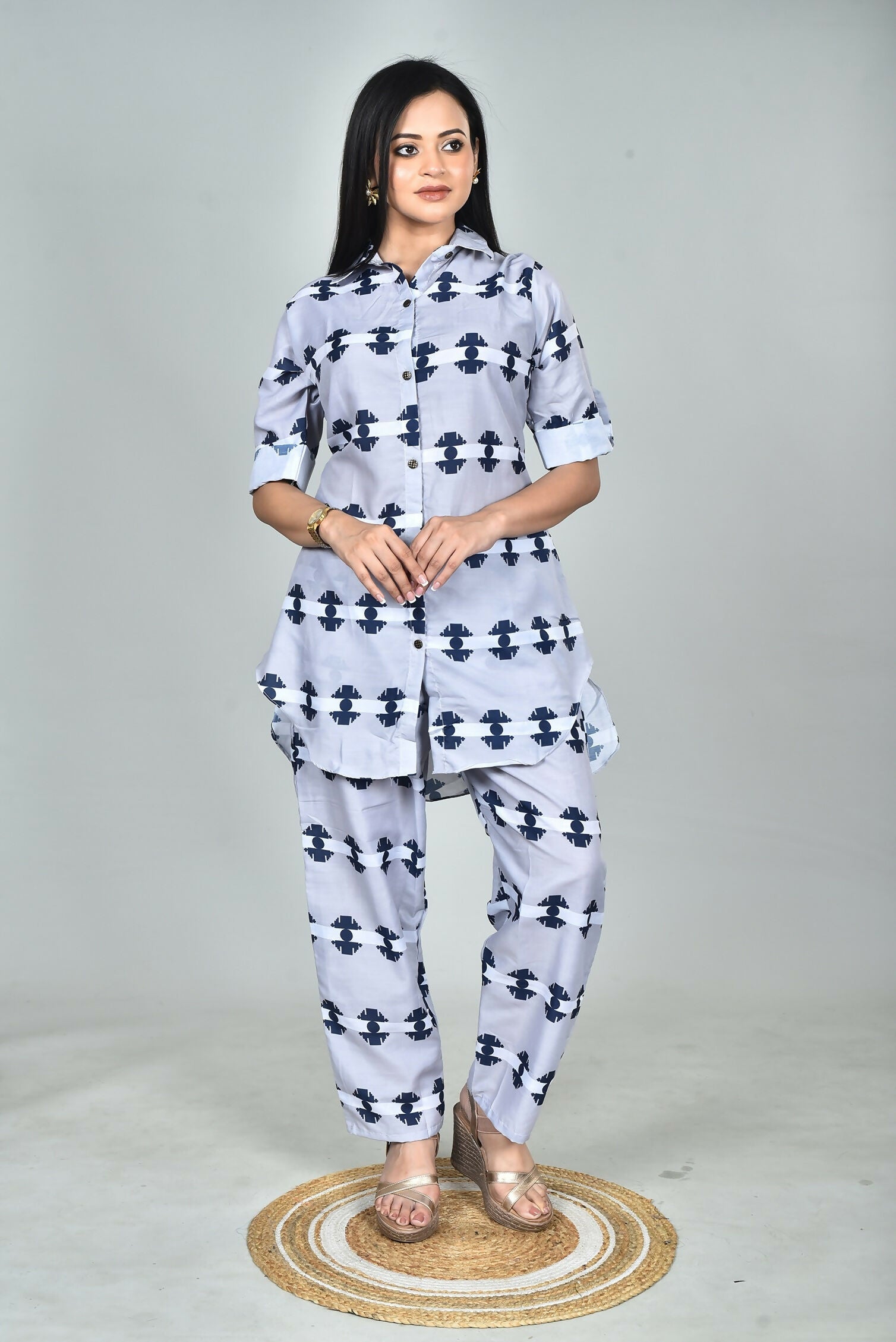 Morchari Digital Print Semi Muslin Co-Ord Set Top & Trouser-Multicolor 