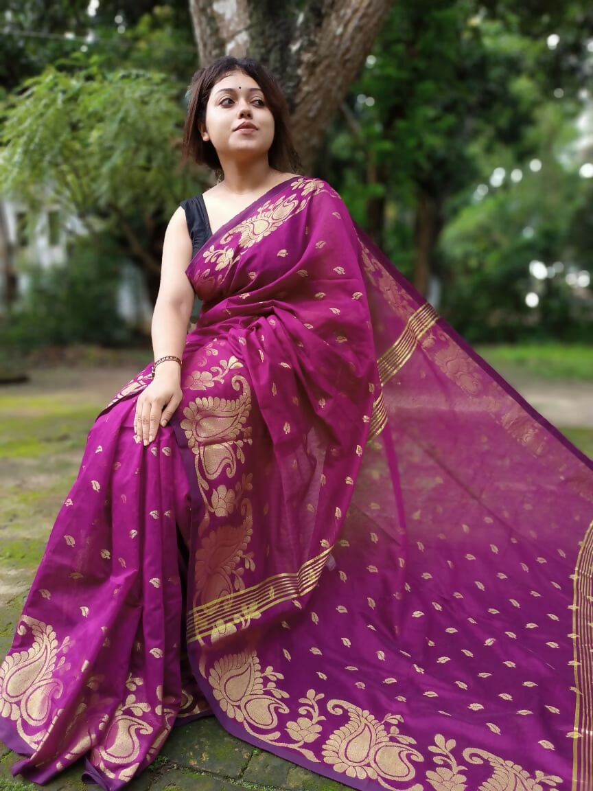 Exclusive Collection Purple Beautiful Cotton Silk Grab2Buy 