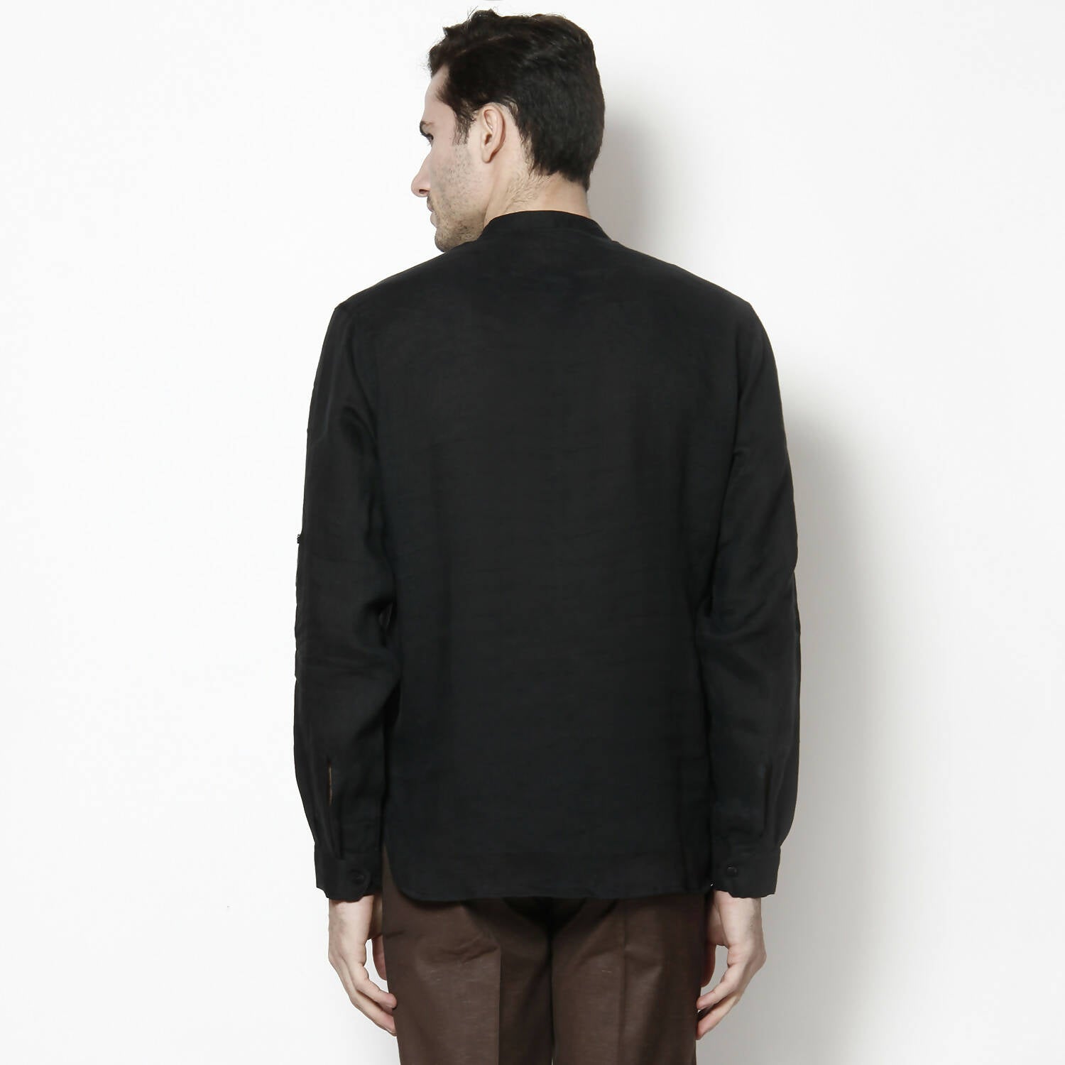 Even Apparels Black Linen Linen Men's Kurta With Band Collar 