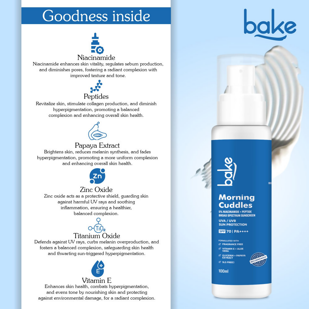 Bake Morning Cuddles 5% Niacinamide Sunscreen SPF 70  Grab2Buy Bake Grab2Buy