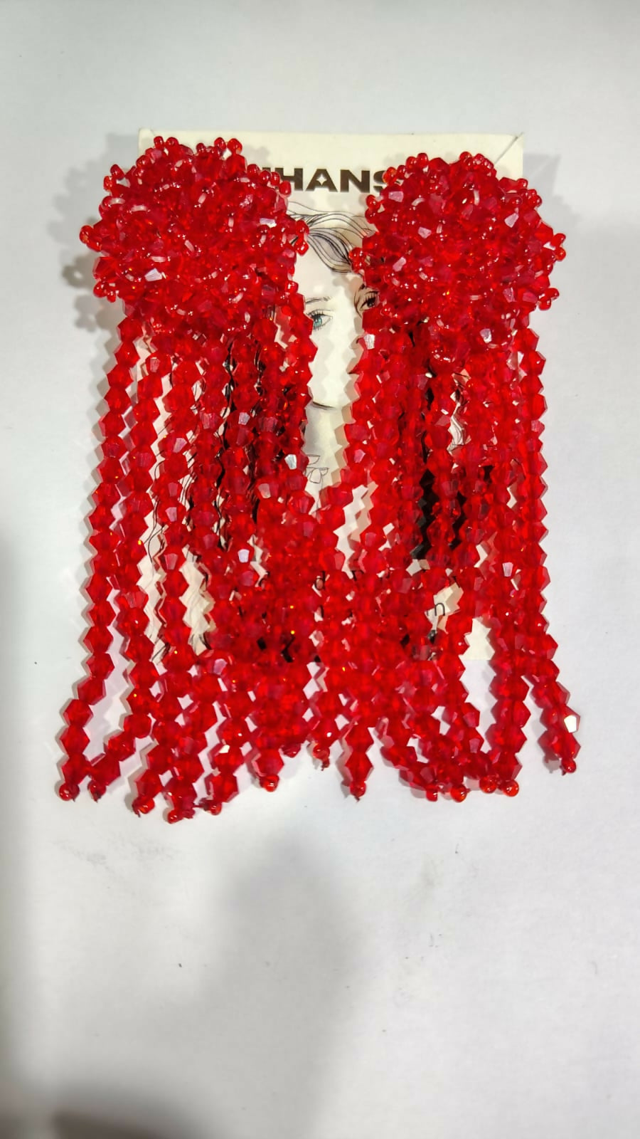 Inhanns Handmade Crystal Waterfall Earrings - Long - Red