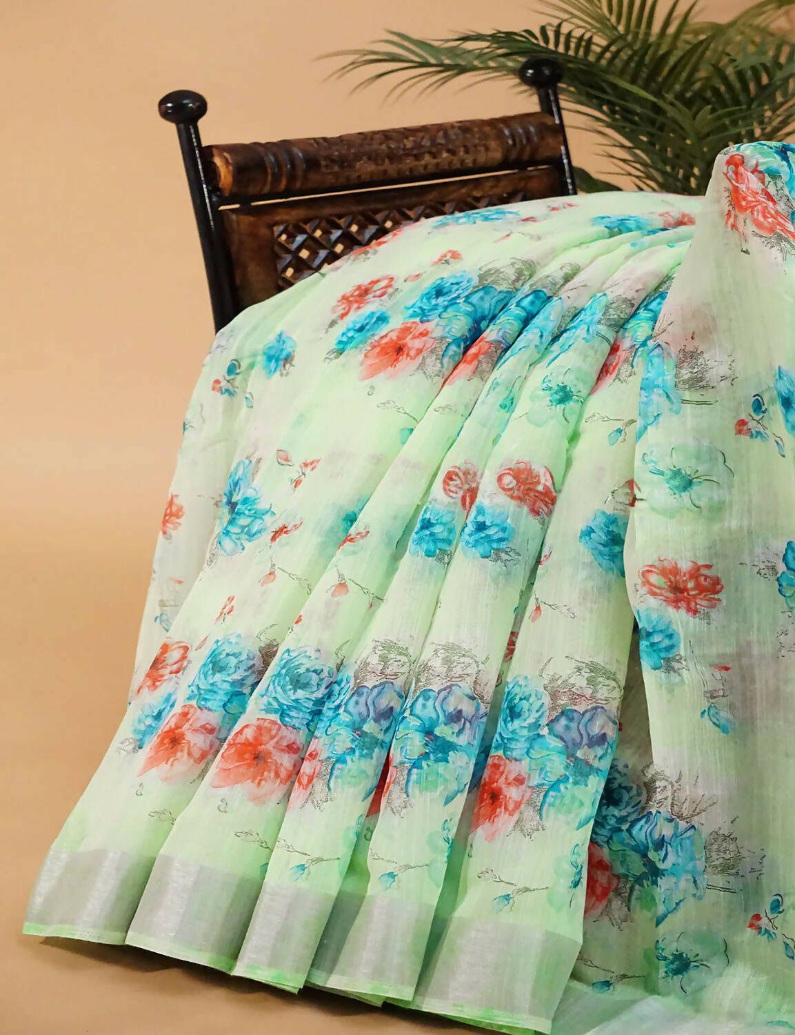 Pastel Green and Blue Digital Prin Semi Chanderi Grab2Buy By Gayathri Reddy Designer Studio 