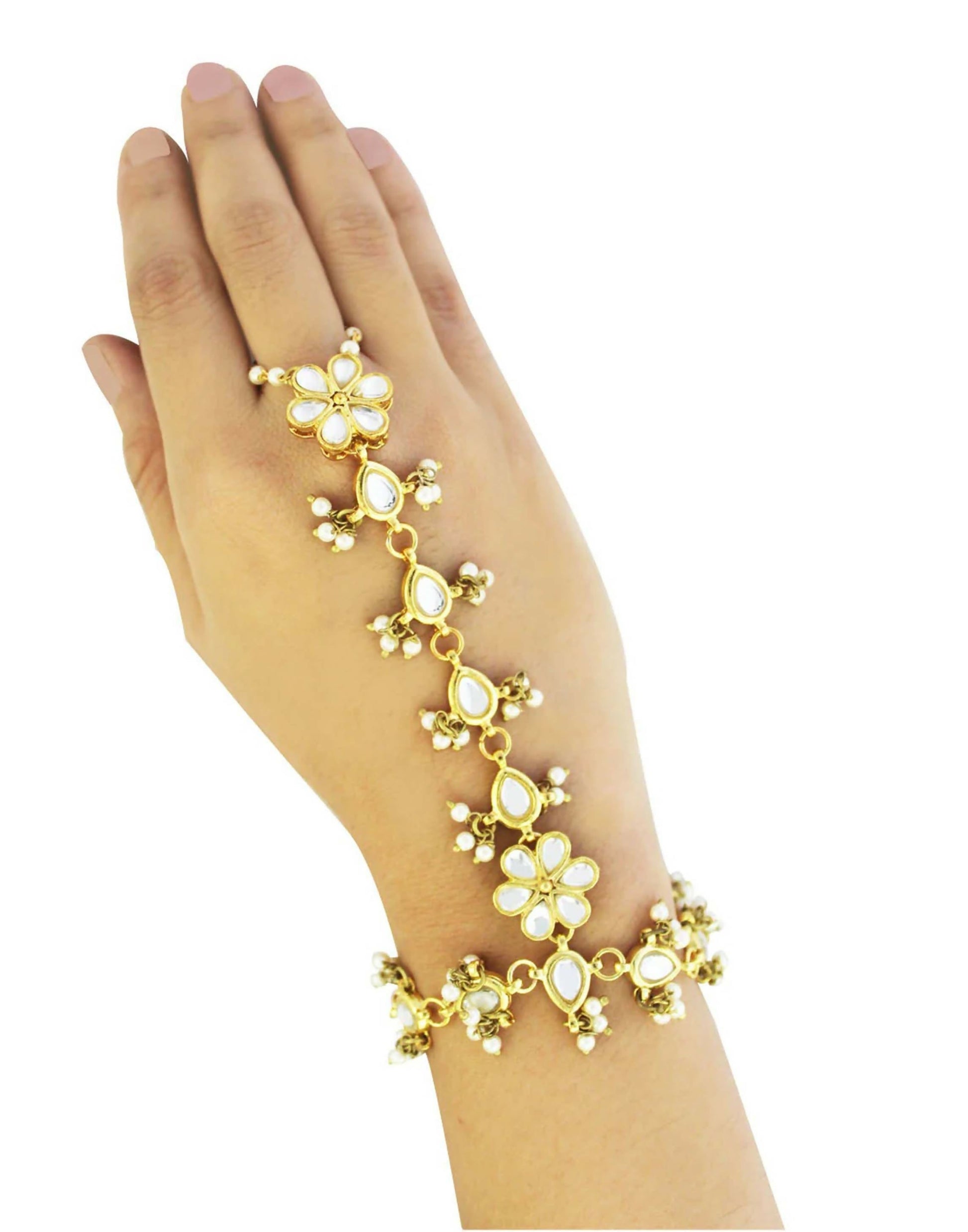 Joban Fashion Kundan Pearl Chain Hathphool 