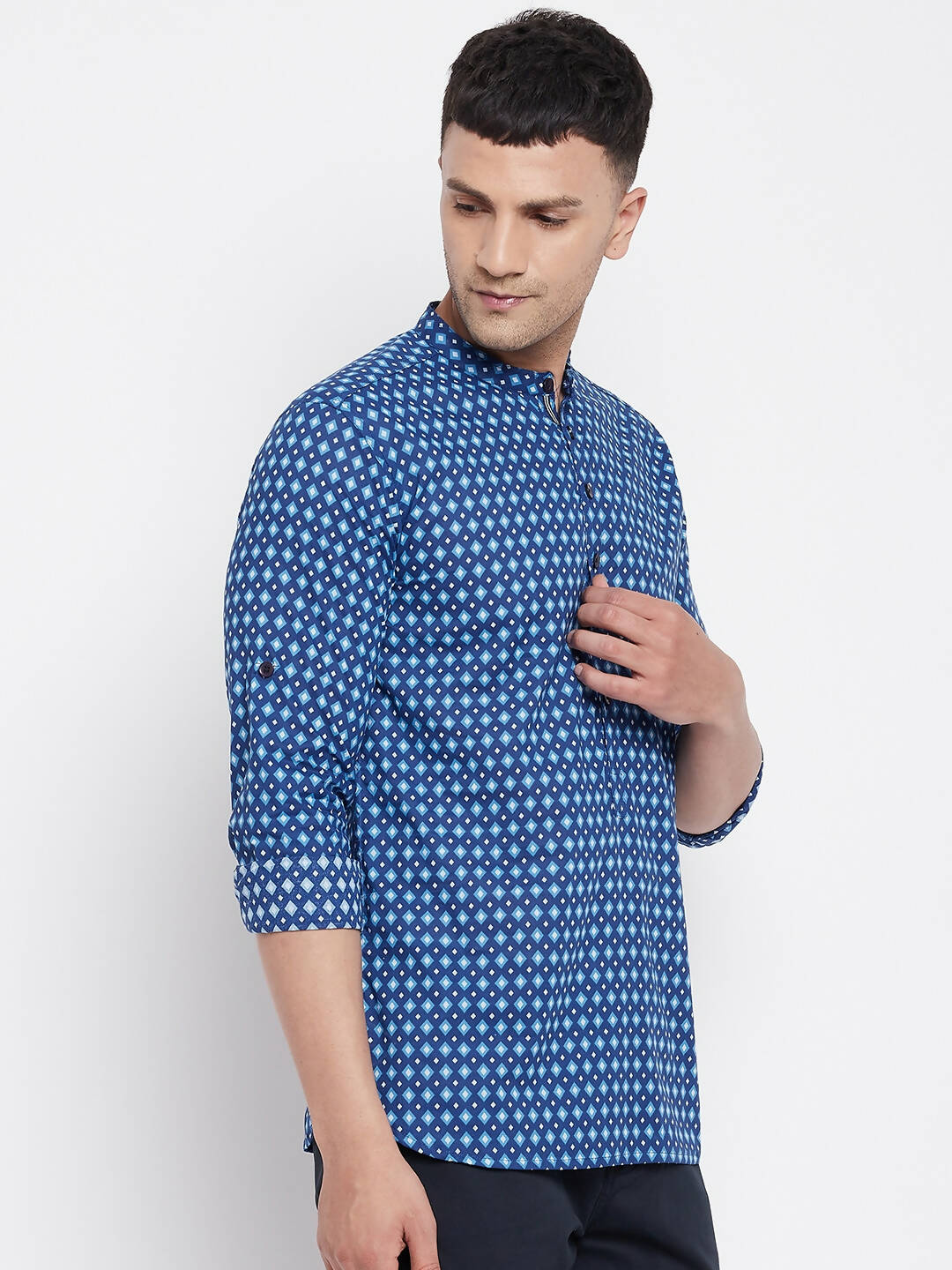 Even Apparels Blue Men's Pure Cotton Kurta With Band Collar 