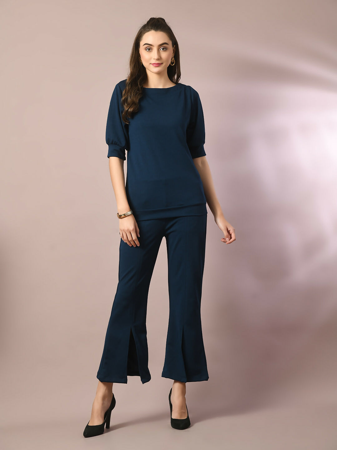 Myshka Women's Blue Solid Party Parallel Trousers