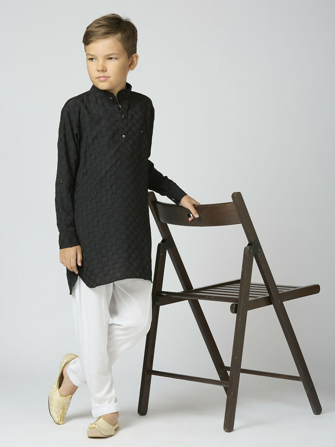 Joban Fashion Kids Island Full Sleeves Texture Cotton Kurta and Pyjama Set - Black