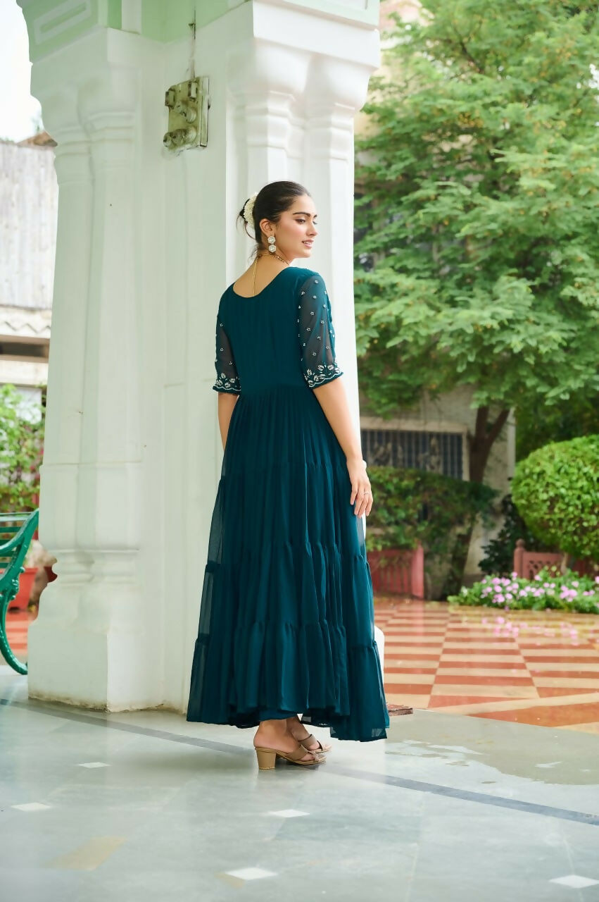 Teeya Creation Rama Color Faux Georgette Hand Embroidery Work Party Wear Gown
