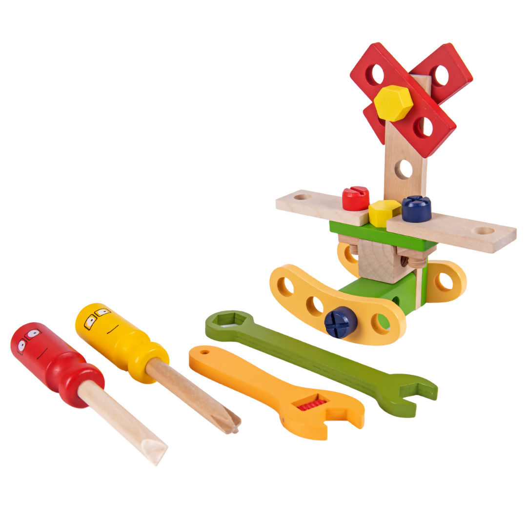 Nesta Toys Wooden Tool Kit Set with Tool Box, Pretend Play Portable Construction Tools Kit Toys for Kids, 36 Piece (3-8 Years)