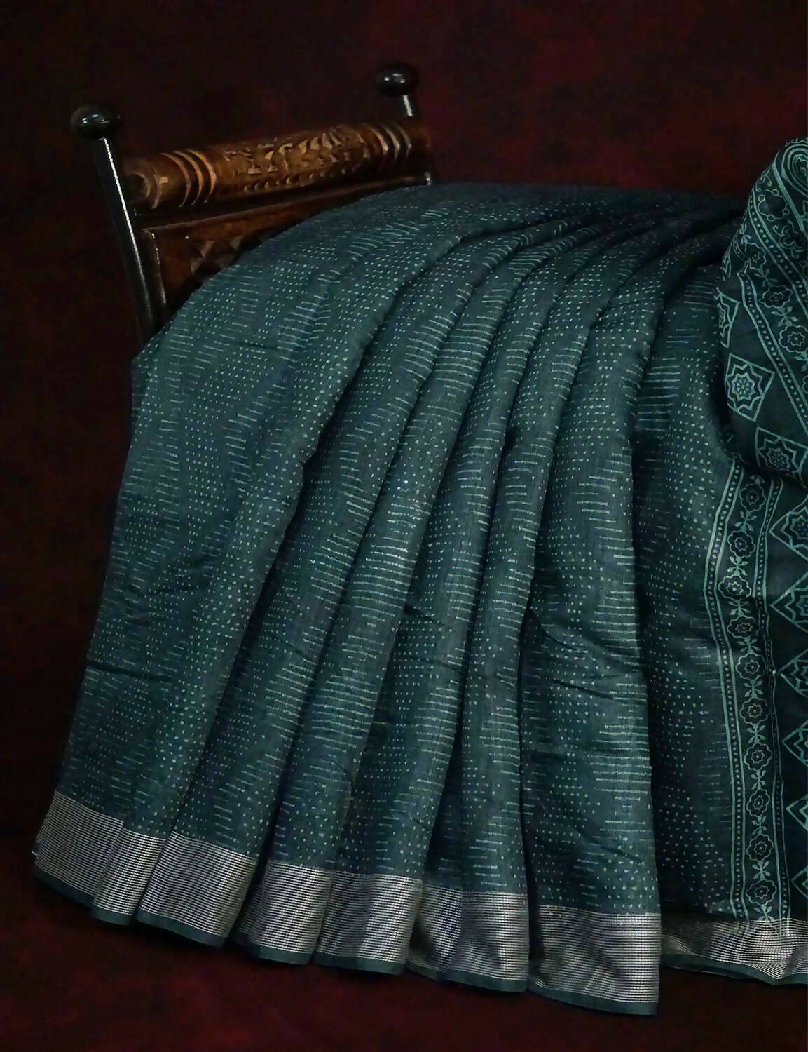Bottle Green Self Printed Semi Chanderi Grab2Buy By Gayathri Reddy Designer Studio 
