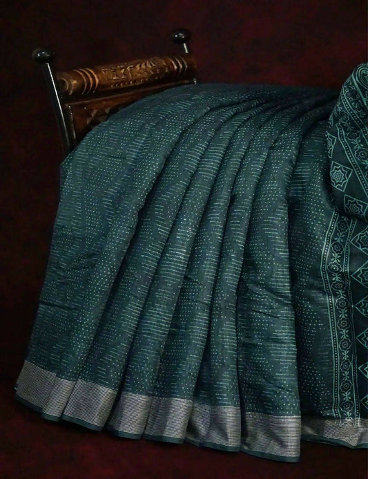 Bottle Green Self Printed Semi Chanderi Grab2Buy By Gayathri Reddy Designer Studio 
