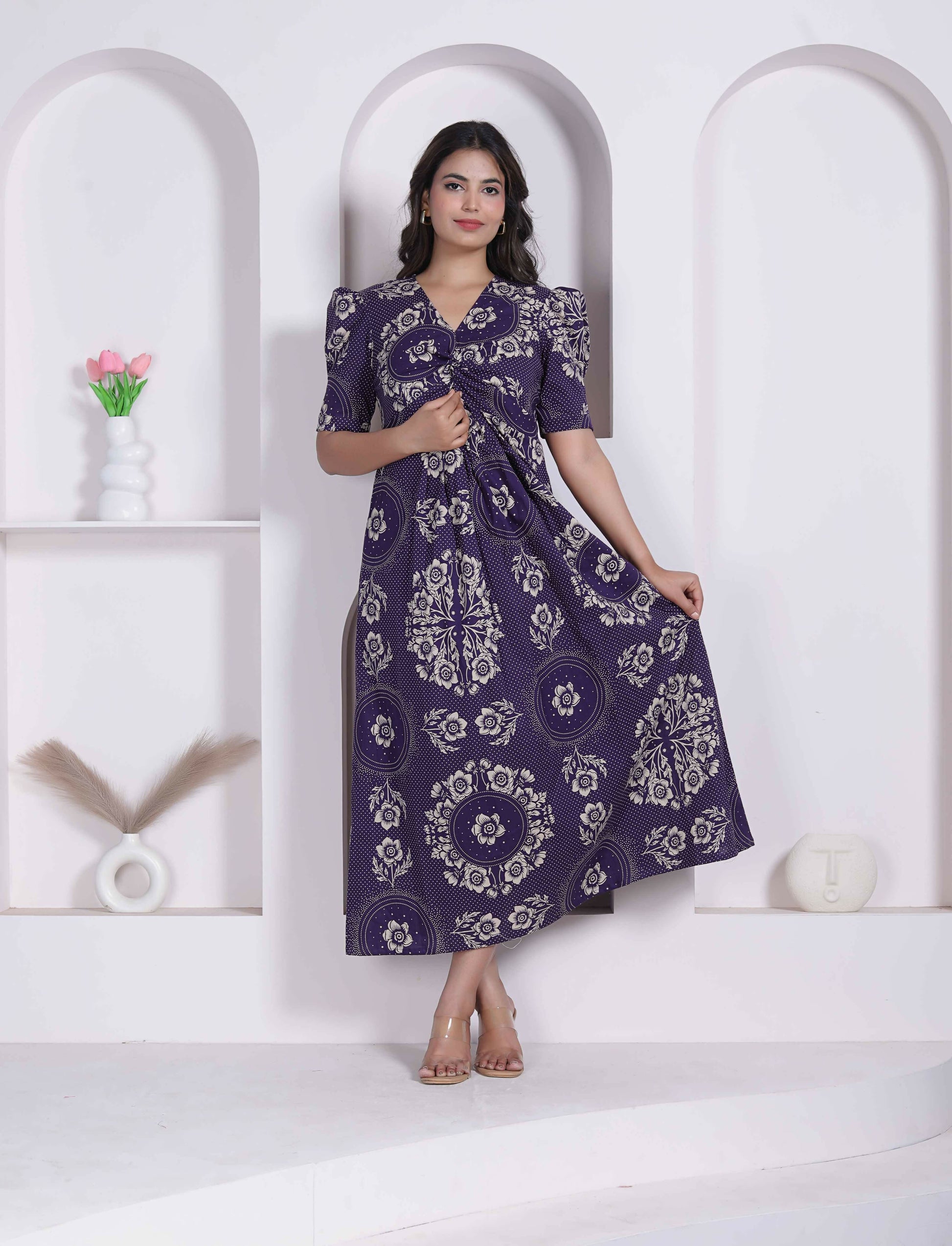 Miravan Womens Floral Printed Cotton Butterfly Maxi Dress