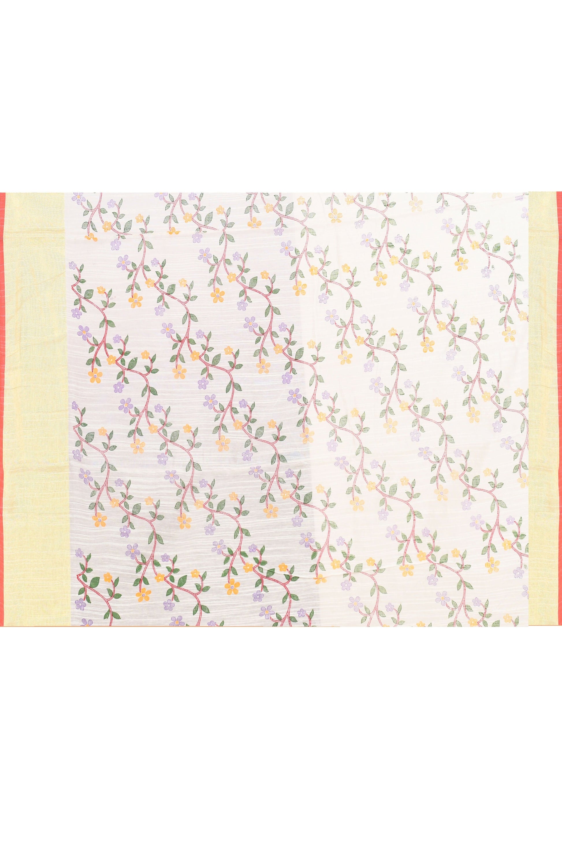 Piyari Fashion Women's White Embellished Cotton Blend Printed Saree