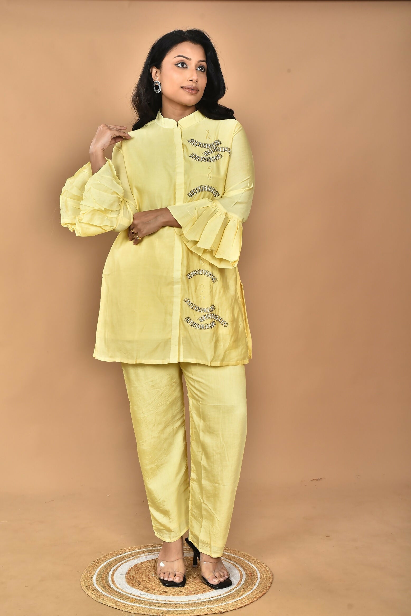 Morchari Women Hand Embroidery Co-Ords-Yellow 