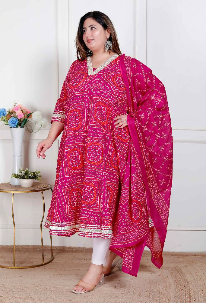 Miravan Plus Size Women'S Bandhani Ethnic Anarkali Kurta And Dupatta