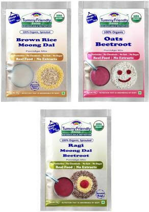TummyFriendly Foods Stage2 Sprouted Porridge Mixes Trial Combo for 6 Months - Sprouted Ragi & Brown Rice, Oats, Dal & Vegetable - Grab2buy