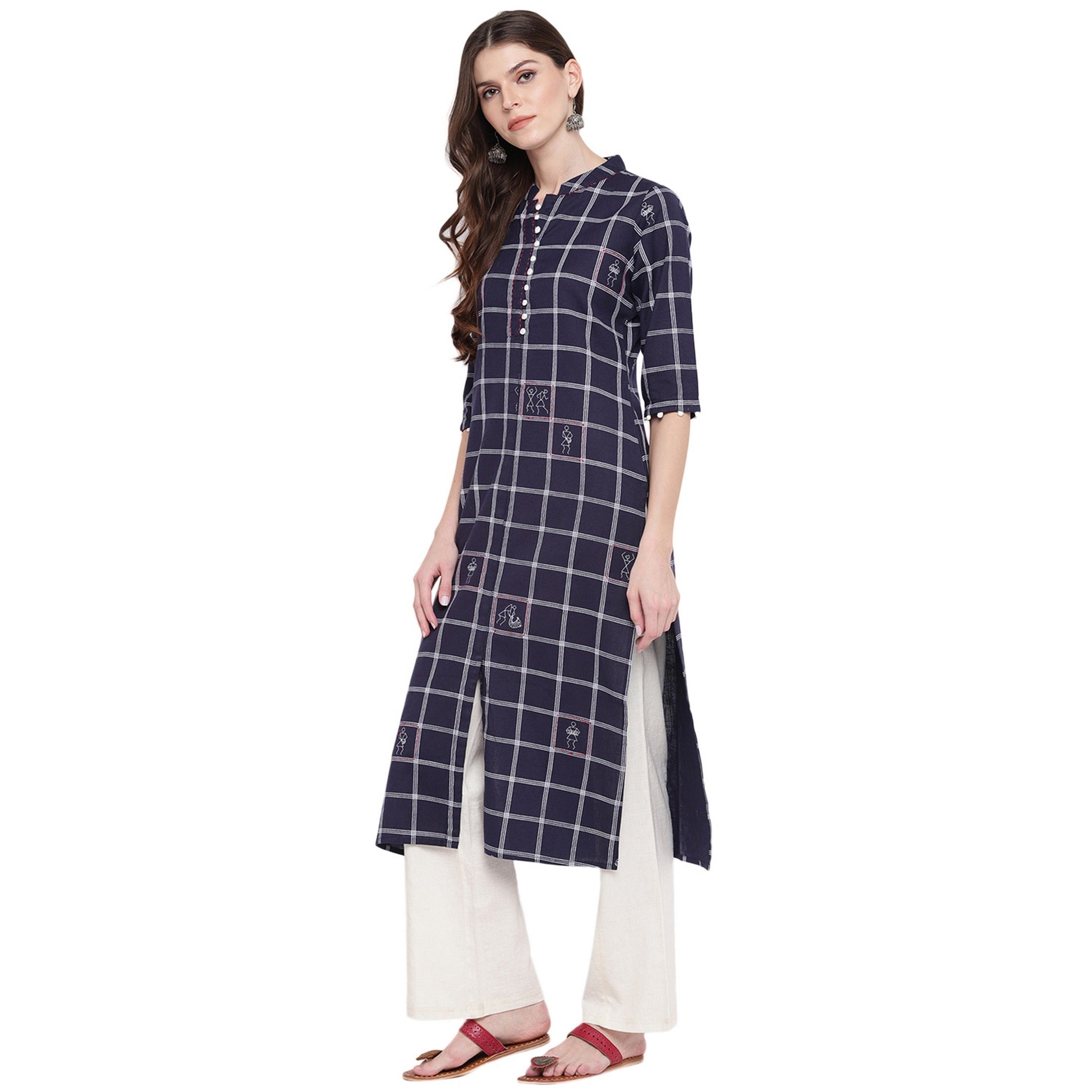 NOZ2TOZ Women's Navy Blue Printed Kurti- (1pc set) 