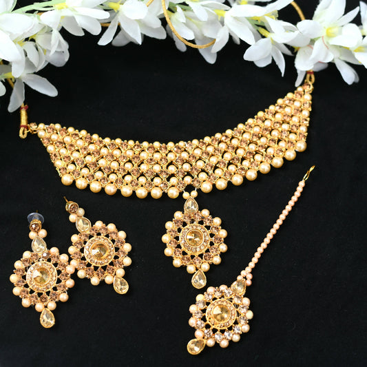 Mominos Fashion Johar Kamal Gold-Plated Brass Finish Kundan/Stone Choker For Women (Golden) - Grab2buy