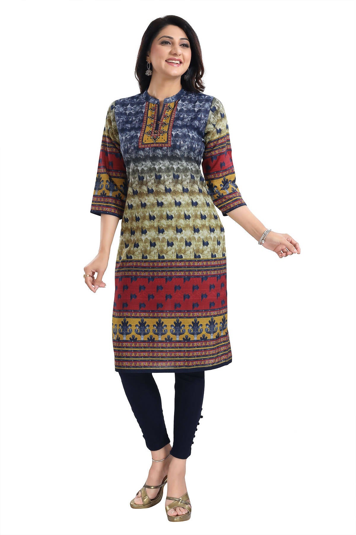 Snehal Creations Multicolored Designer Digital Print Cotton Slub Fabric Long Kurti Tunic