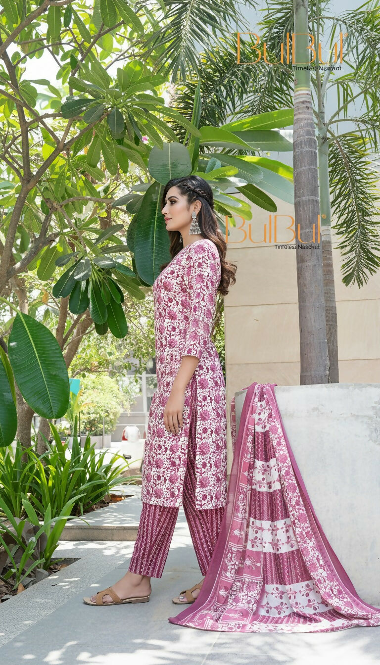 BulBul Fashionista Wine Cotton Kurta Set with Dupatta 