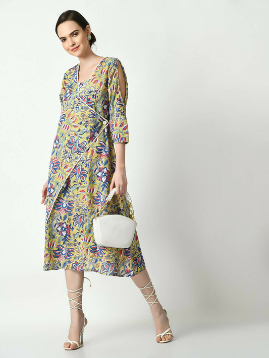 Myshka Women's Multi Floral Printed A-Line Dress