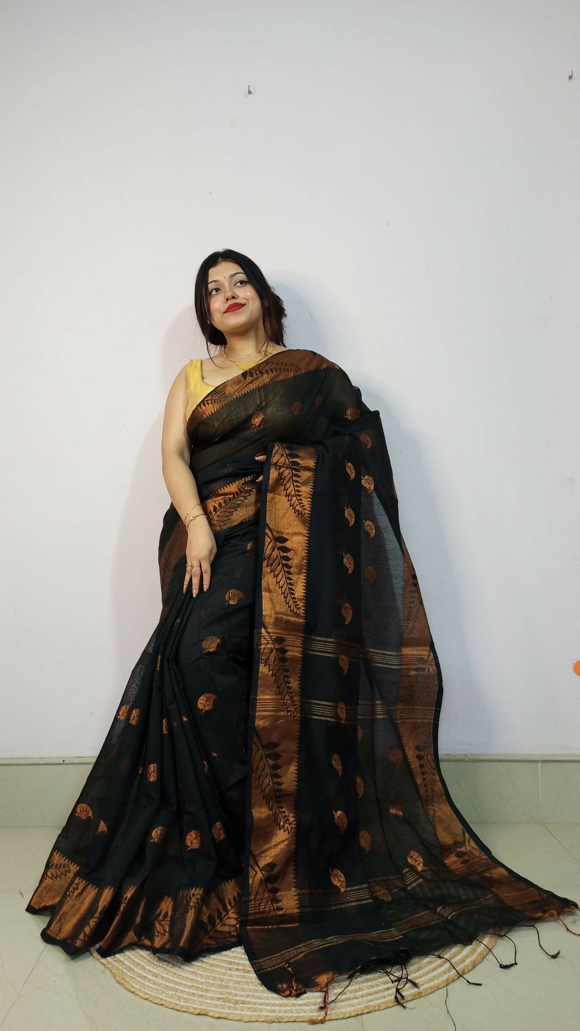 Exclusive Collection Beautiful Black Cotton Silk Woven Handloom Grab2Buy With Running Blouse Piece 
