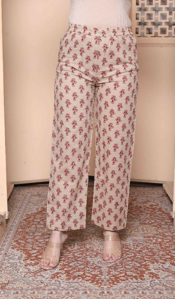 Miravan Womens Pure Cotton Straight Floral Printed Kurta With Palazzo-Multicolor