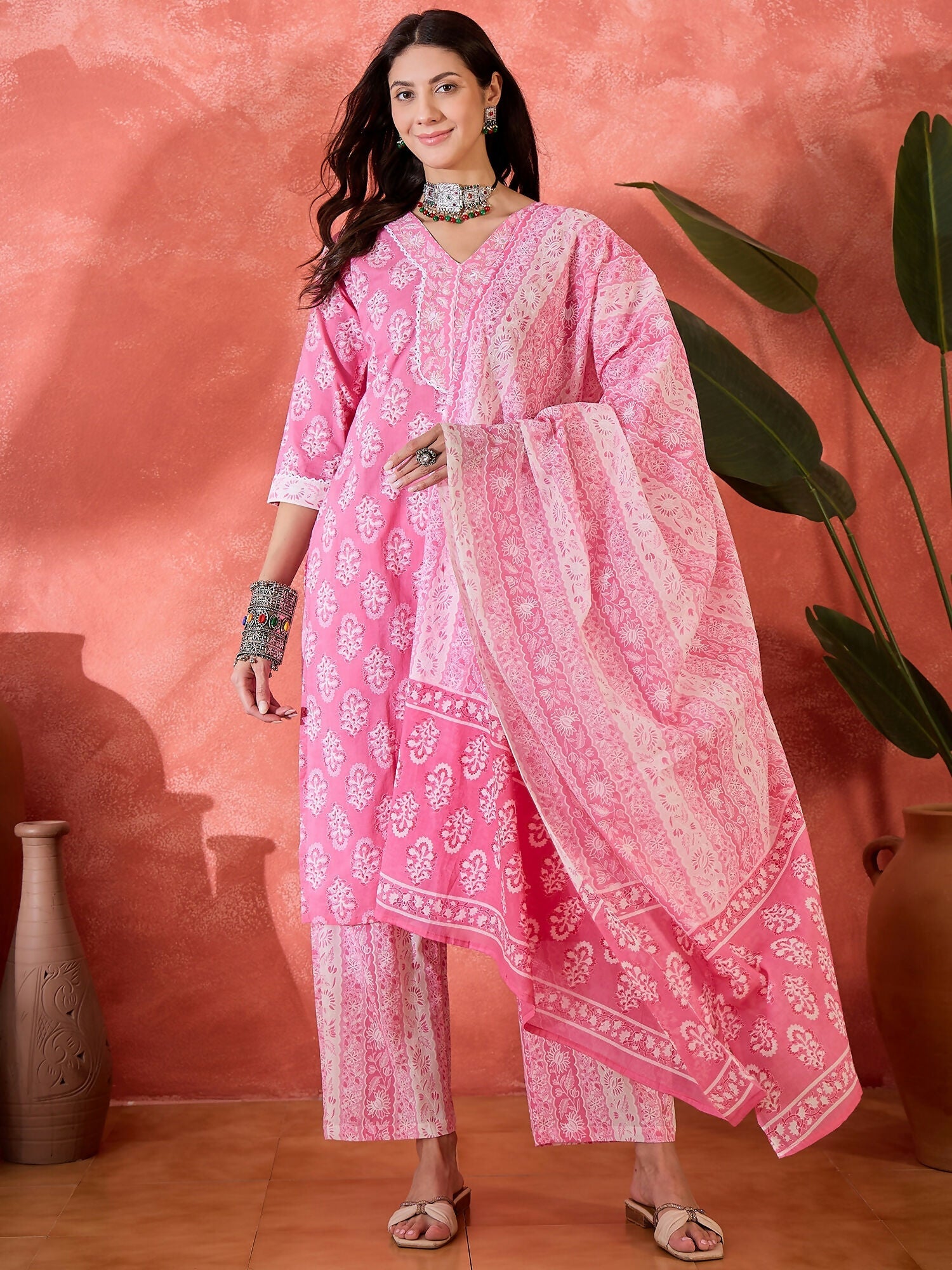 Joban Fashion Printed Pink Pure Cotton Kurta Set