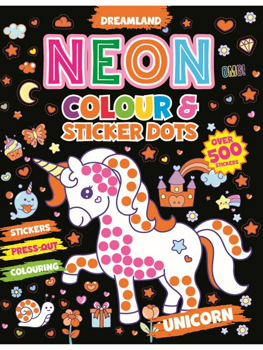 Dreamland Publications Unicorn Neon Colour & Sticker Dots Book Over 500 Stickers Book For Kids