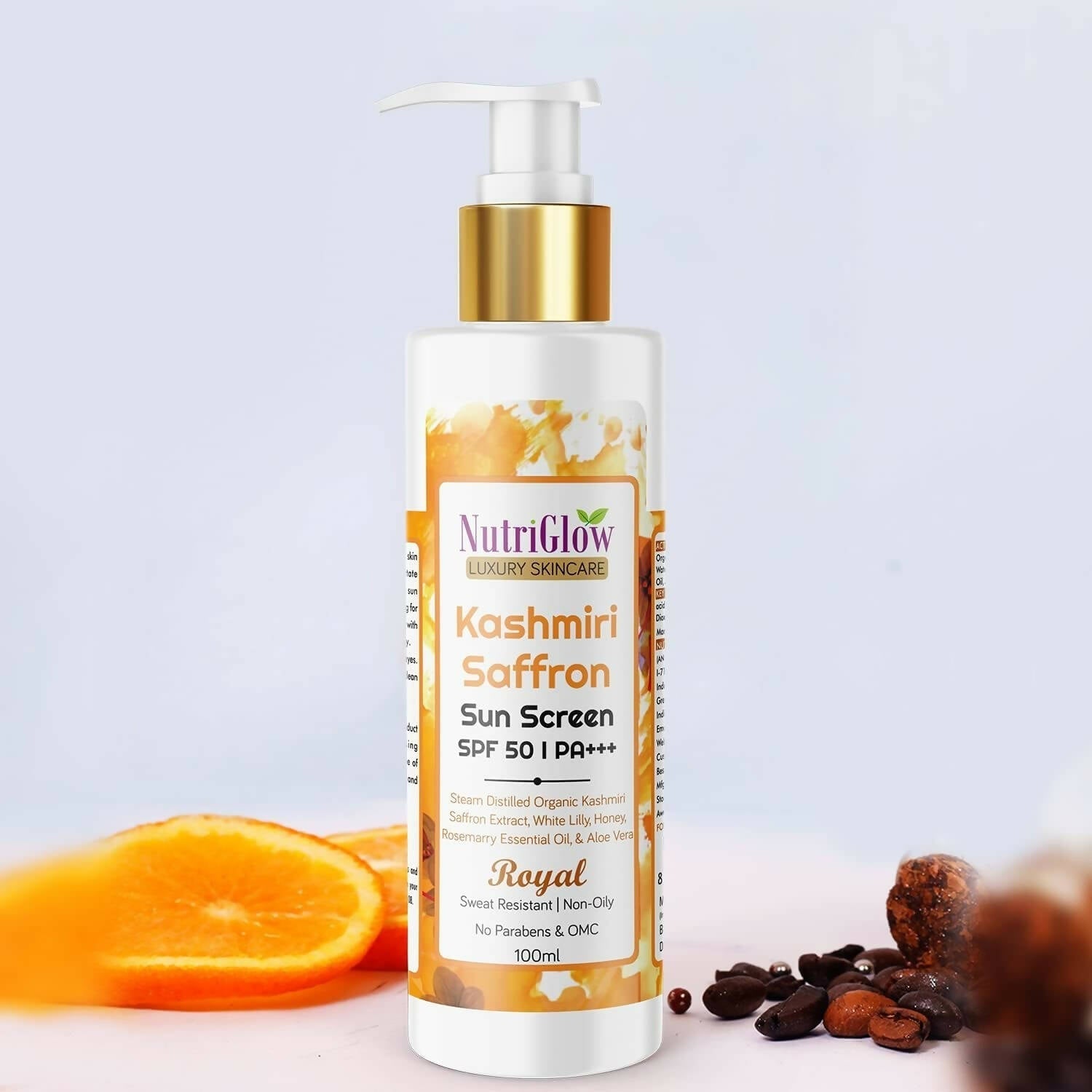 NutriGlow Luxury Skincare Kashmiri Saffron Sunscreen Serum 50 PA+++ 