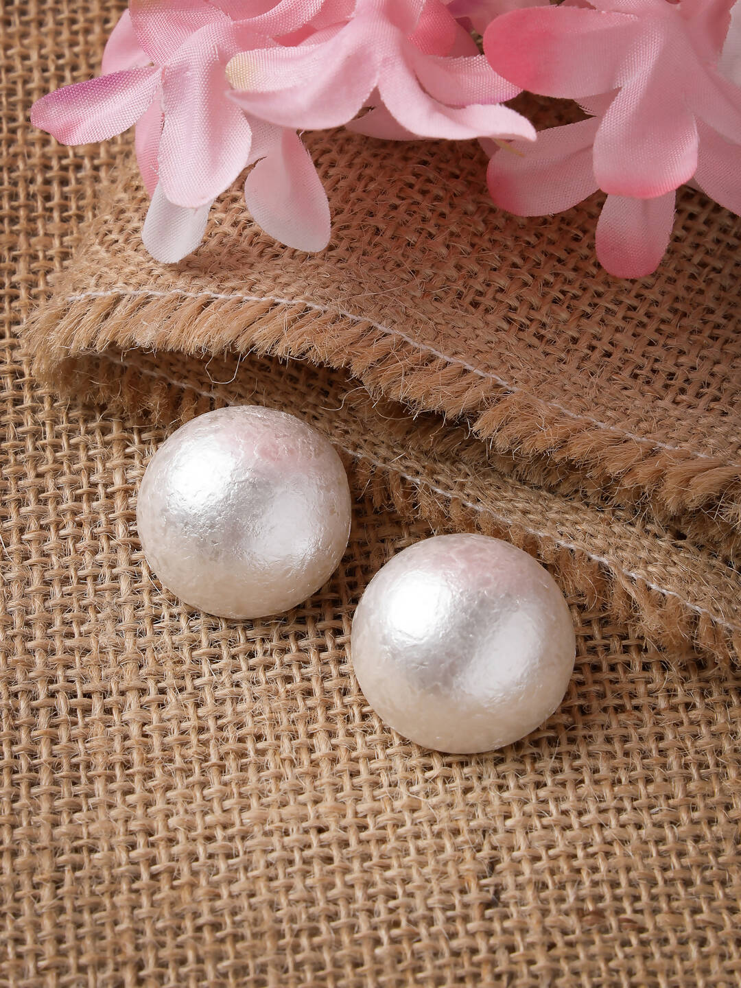NVR Women's White Color Circular Moon Stud Earrings 