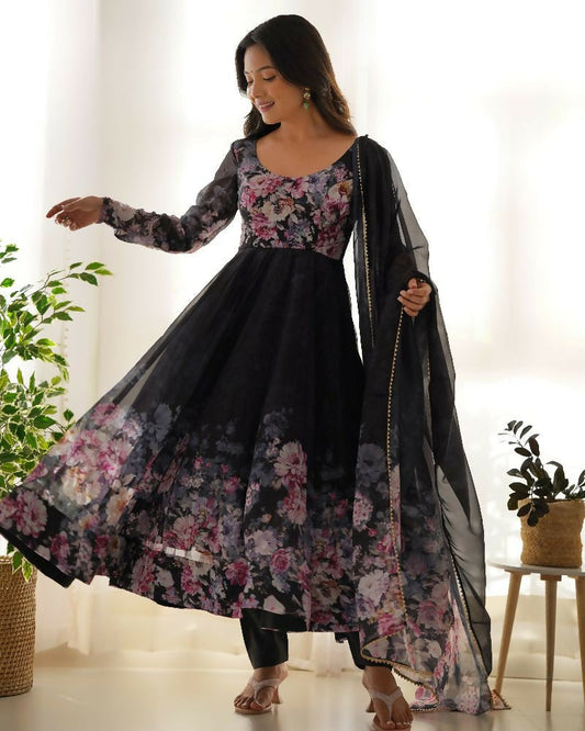 Joban Fashion Black Kurta Set Organza Sequin Embroidery Work 