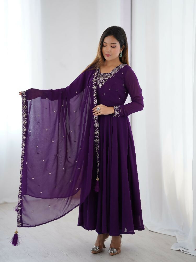 Joban Fashion Purple Kurta Set Georgette Sequence Embroidery Work 