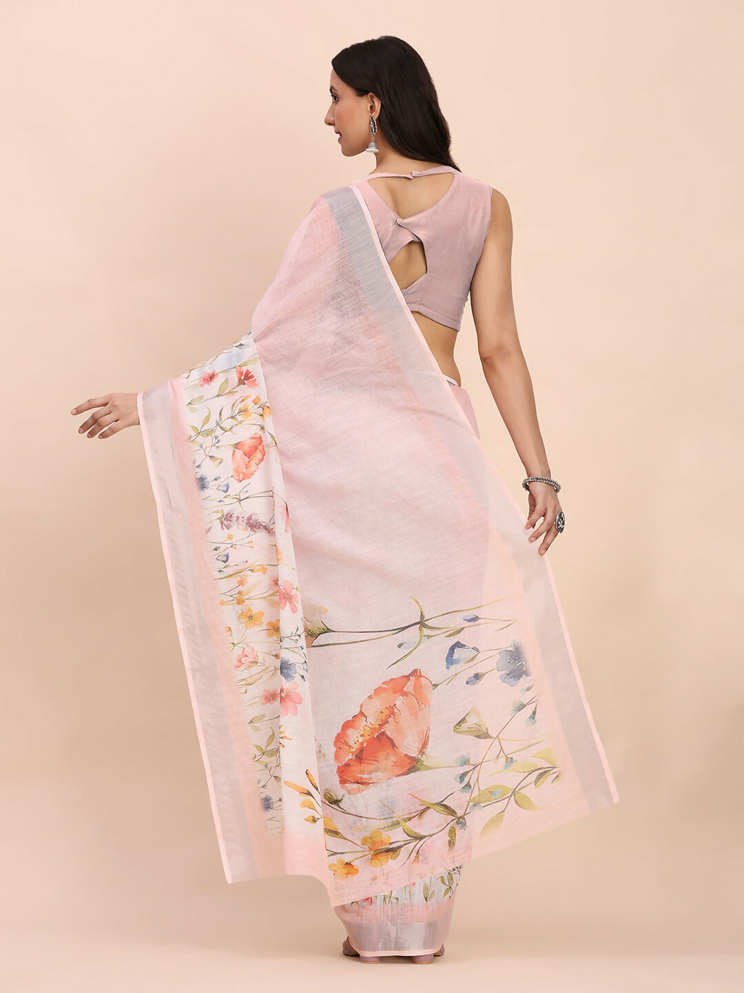 Shree Shyam Fashion Linen Cotton Light Pink Saree
