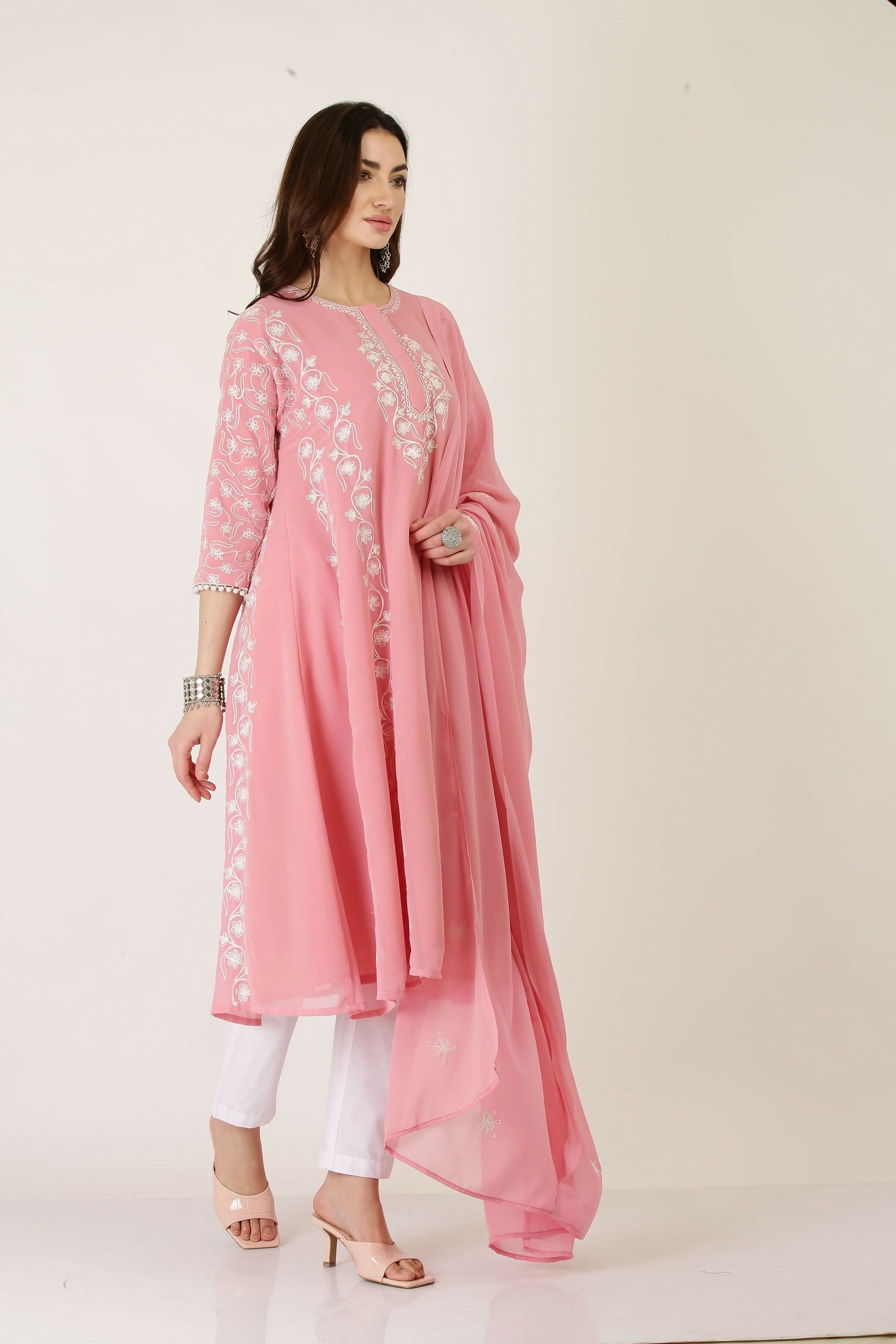 Joban Fashion Pink Georgette Kurta Set