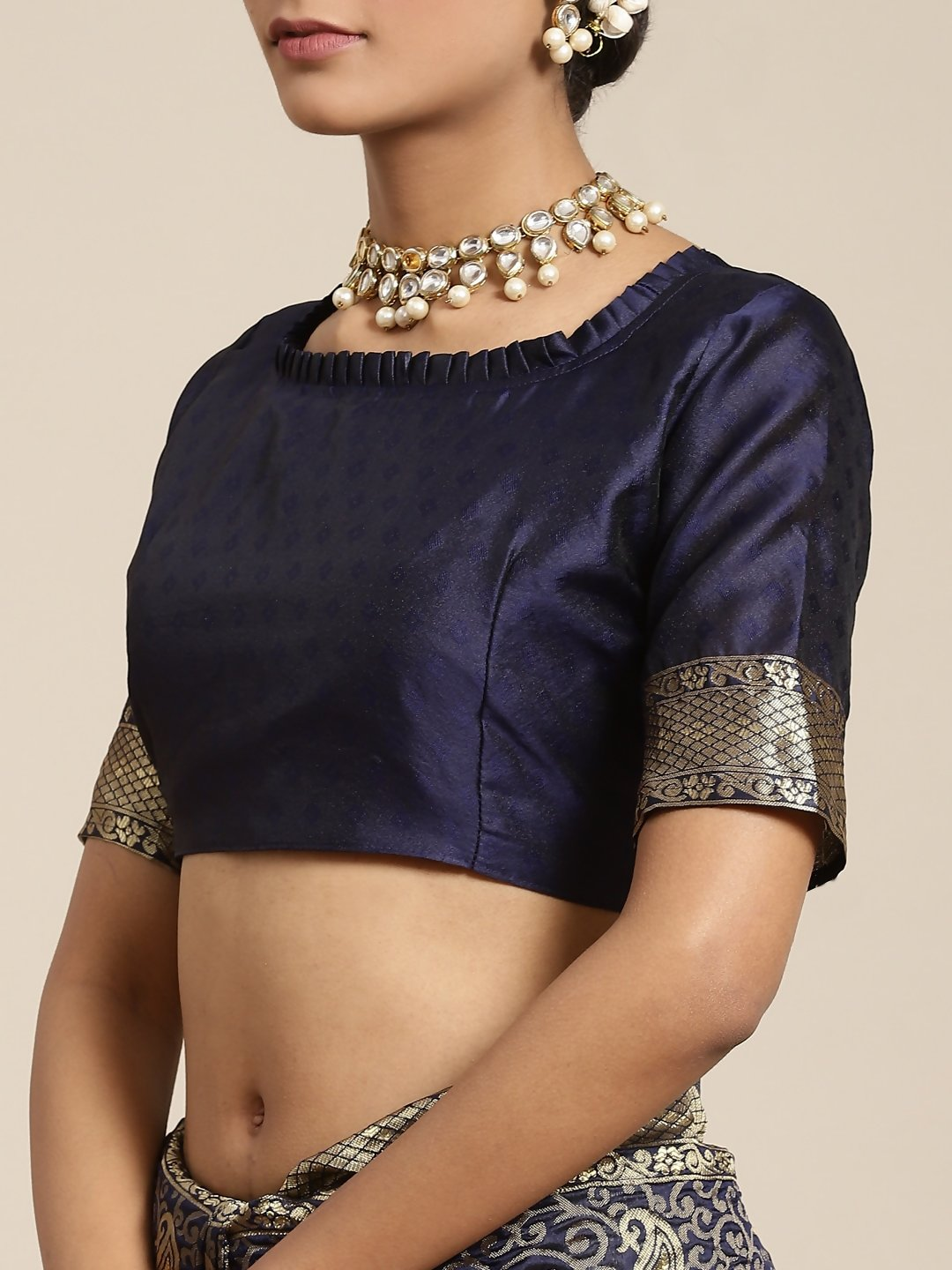 Grab2Buy Mall Navy Blue & Gold-Toned Ethnic Motifs Zari Silk Blend Banarasi Sarees 