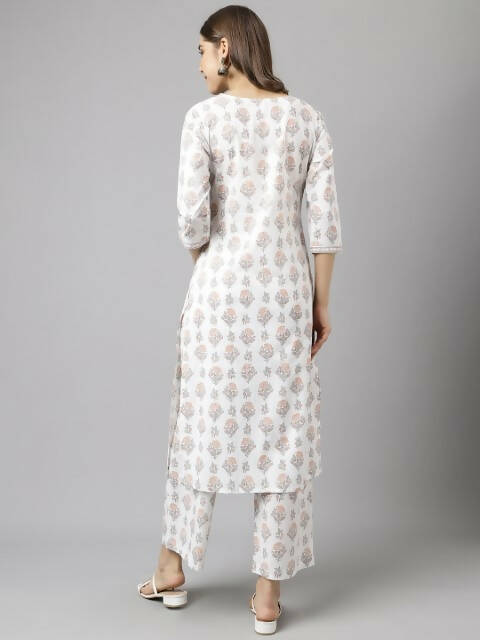 FIORRA Women's White Cotton A-Line Kurta Palazzo Set 