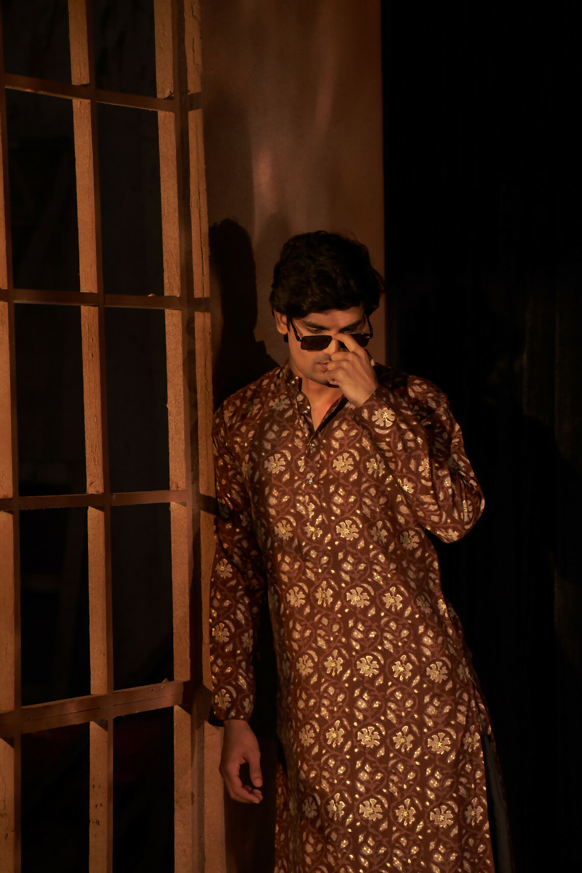 Brown Modal Silk Designer Printed Men's Kurta Set - Mahotsav