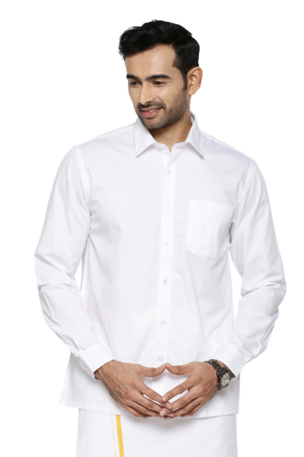 Ramraj Cotton Mens Full Sleeve Formal 100 % Cotton White Shirt 