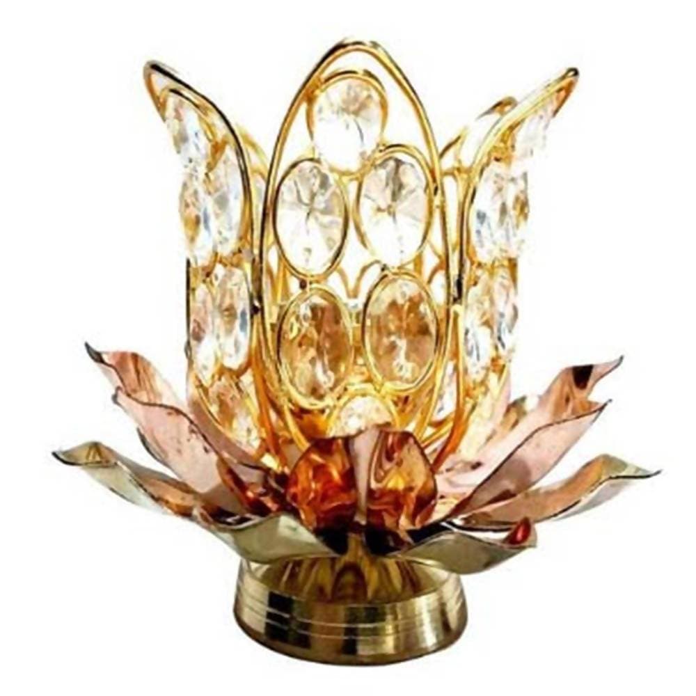 Puja N Pujari Brass Lotus Shape Crystal Akhand Diya  Grab2Buy Pujanpujari Grab2Buy