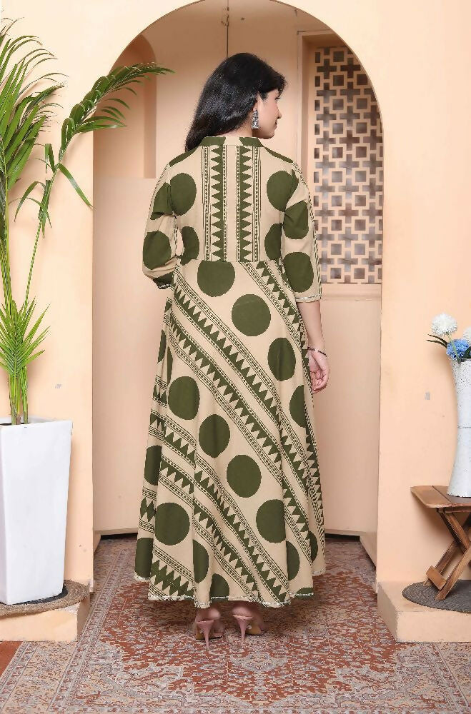 Miravan Women'S Polka Dot Printed Pure Cotton Anarkali Kurta With Dupatta