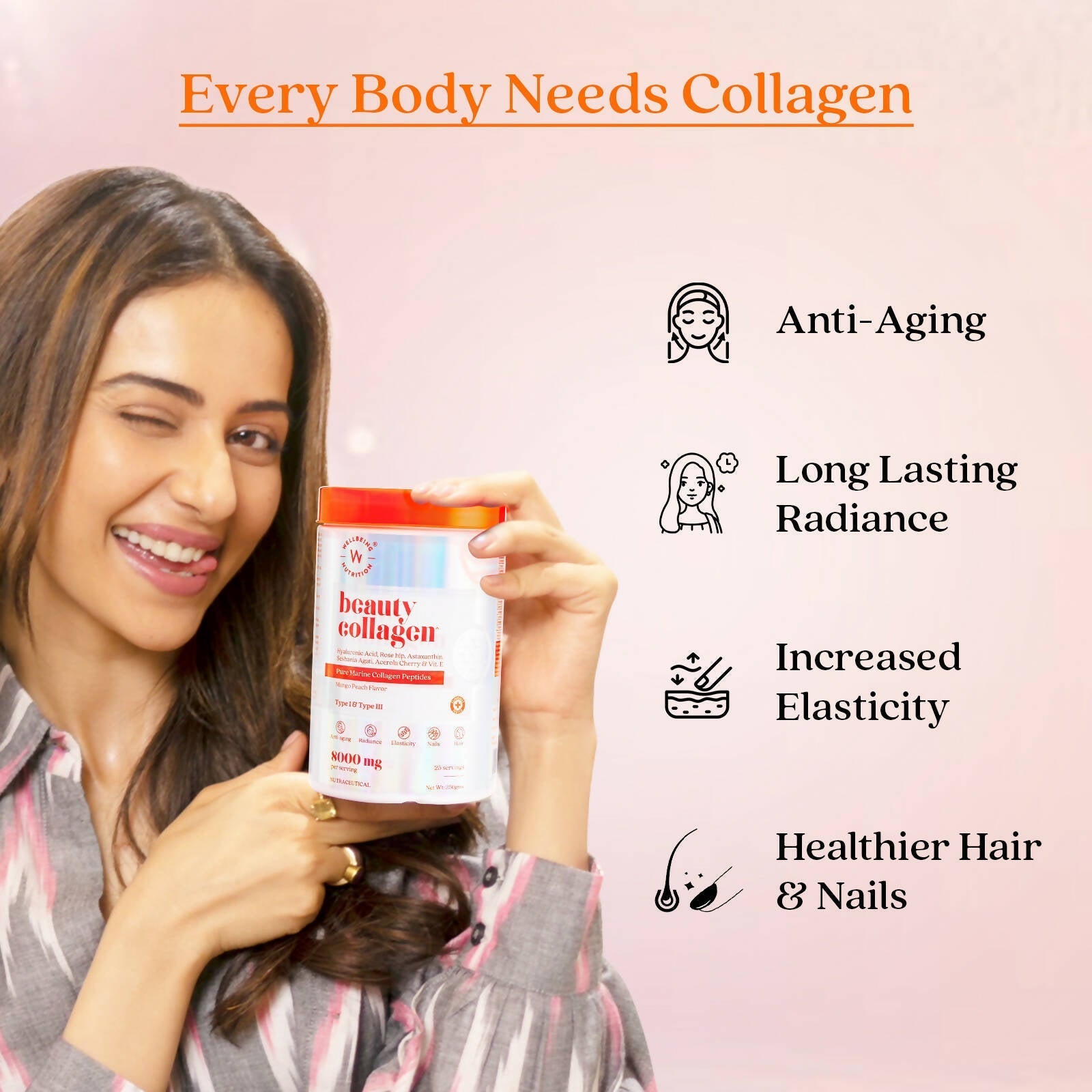 Wellbeing Nutrition Beauty Korean Marine Collagen Peptides-Mango Peach Flavor  Grab2Buy Wellbeing Nutrition Grab2Buy