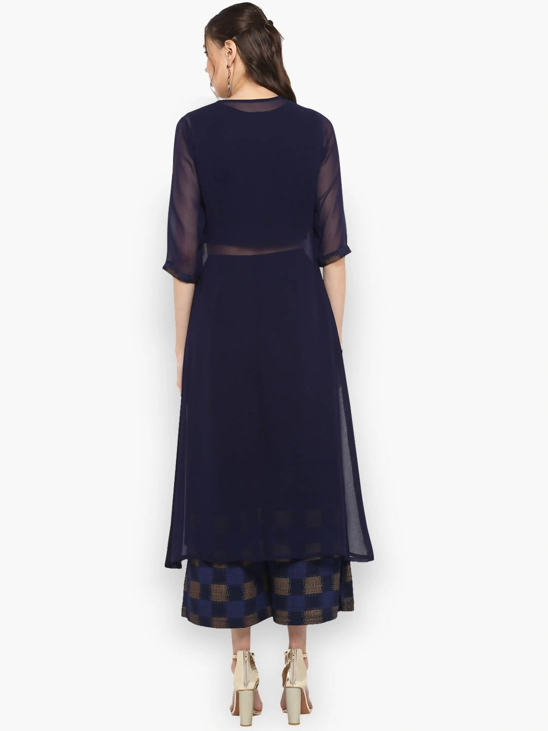 Janasya Women Navy Blue Printed Top with Palazzos