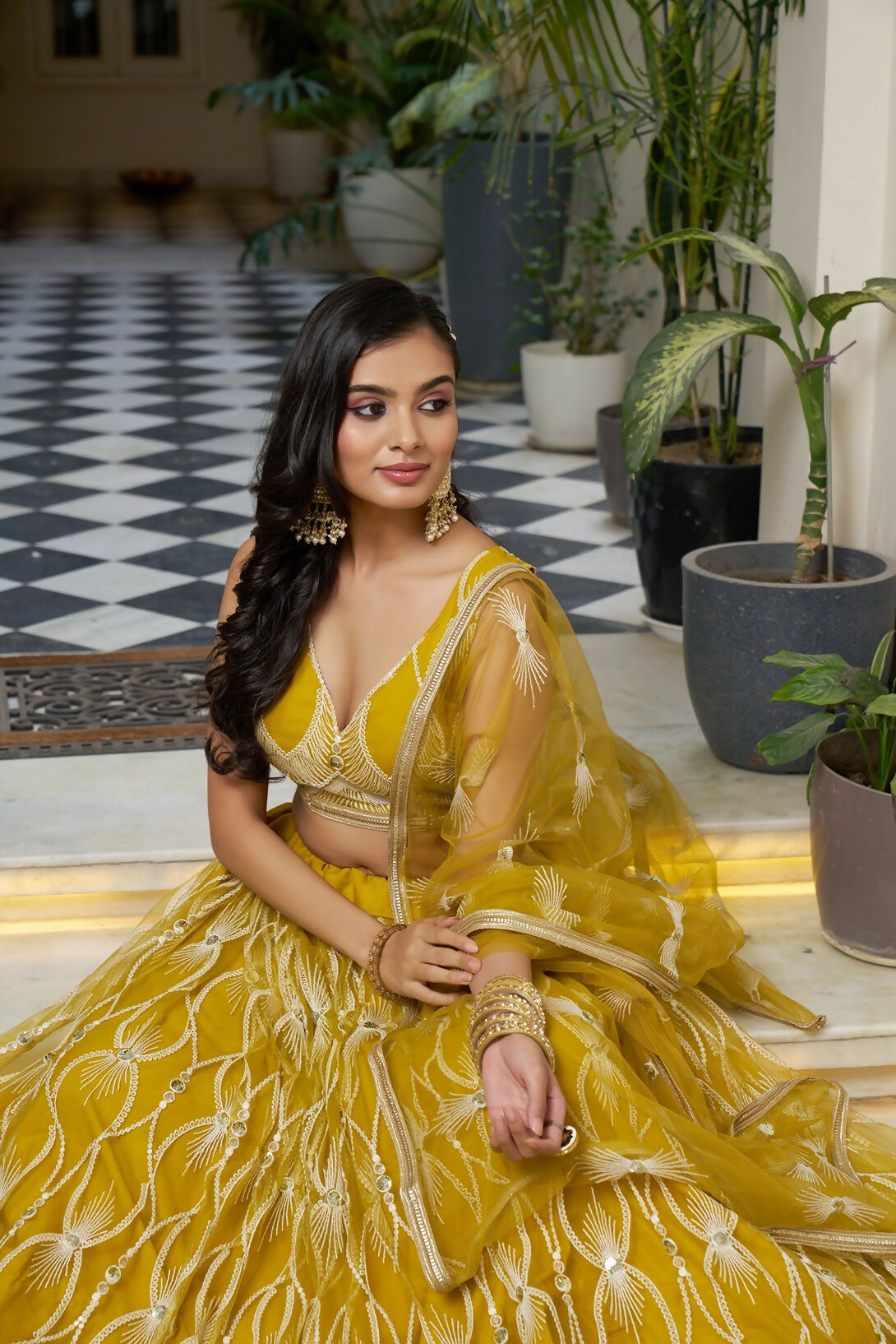 Eilara Glamorous Mustard Yellow Butterfly Net With Tone To Tone Thread And Sequence Embroidered Work Lehenga Choli For Wedding
