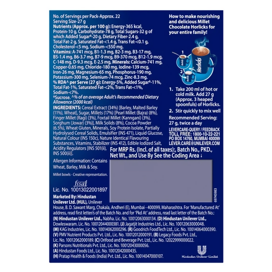 Horlicks Millet Chocolate Flavor Nutrition Drink Powder - Grab2buy